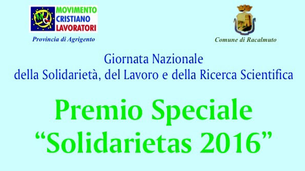 Racalmuto (AG): Premio Speciale "Solidarietas 2016"