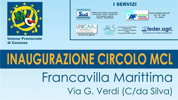 Francavilla Marittima (CS): inaugurazione nuovo circolo MCL
