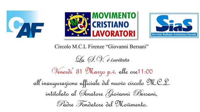 Firenze: inaugurazione Circolo M.C.L Firenze “Giovanni Bersani”