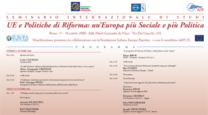 Seminario Internazionale di Studi UE e Politiche di Riforma: un’Europa più Sociale e più Politica