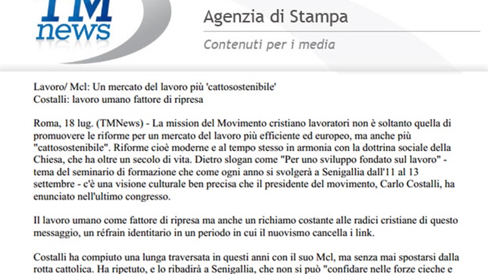 Mcl: Un mercato del lavoro più &rsquo;cattosostenibile&rsquo;