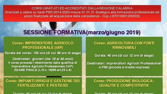 Castrovillari (CS): corsi di formazione in agricoltura